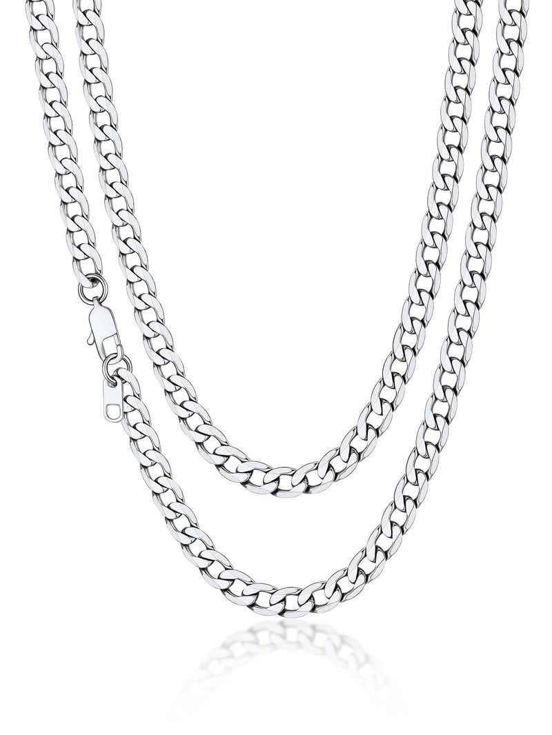 Suplight Cuban Link Chain for Men Women 4mm Stainless Steel Miami Cuban Link Chain Necklace 18" Hip Hop Jewelry Silver Chains for Men Father Husband, Send Gift Box - Image 1